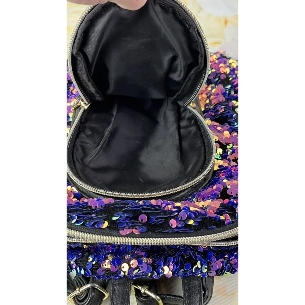 JUSTICE Backpack Purse Monogram Letter G Flip Sequins Multi-color Purple Gold